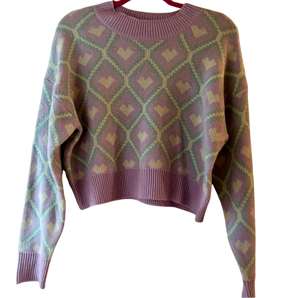Wild Fable Cropped Intarsia Heart Sweater L